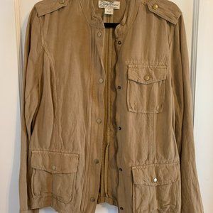 Lucky Brand Tan Utility/Military Jacket, Linen Blend, Medium